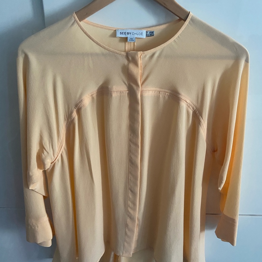 See By Chloe Yellow 3/4 Sleeve Boxy Blouse with Mandarin Collar